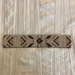 Beaded Tan and Brown Stretch Belt